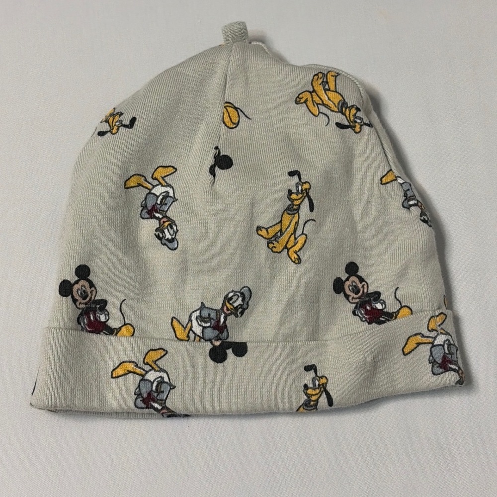 H&M Disney Mickey Mouse Donald Duck Pluto Beanie Hat Grey Baby 4-6M